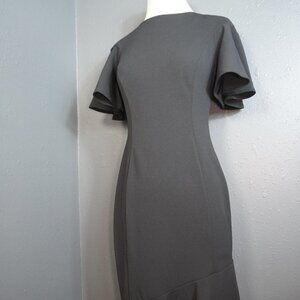 Calvin Klein Womens Black Cocktail Midi Asymmetrical Ruffled Sheath Dress Size 2
